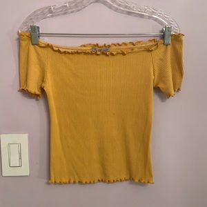 Mustard Yellow Off the Shoulder Lettuce Hem Shirt